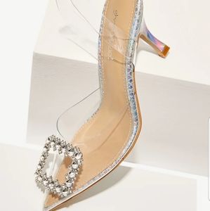 Clear Slingback Heels with Embellishment